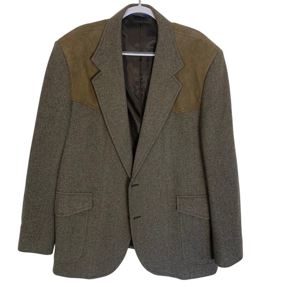 Vintage Pendleton Mens 50L Wool Tweed Blazer Suede Elbow Patches Jacket - Picture 2 of 13